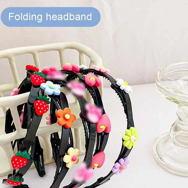 

hair accessories korea style baby girls retractable folding hoop headband cute cartoon love heart fruit children non slide, Slivery;white