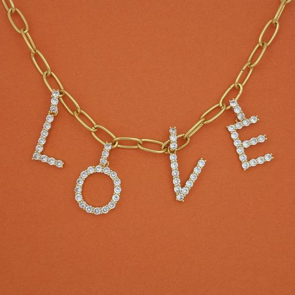 

pendant necklaces diy love letter necklace women delicate zirconia jewelry gold link chain initial name alphabet for girls gift, Silver