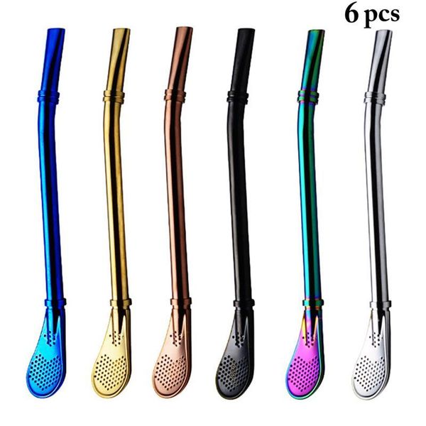 

drinking straws 6pcs metal spoon tea filter stainless steel straw reusable tools washable bar accessories