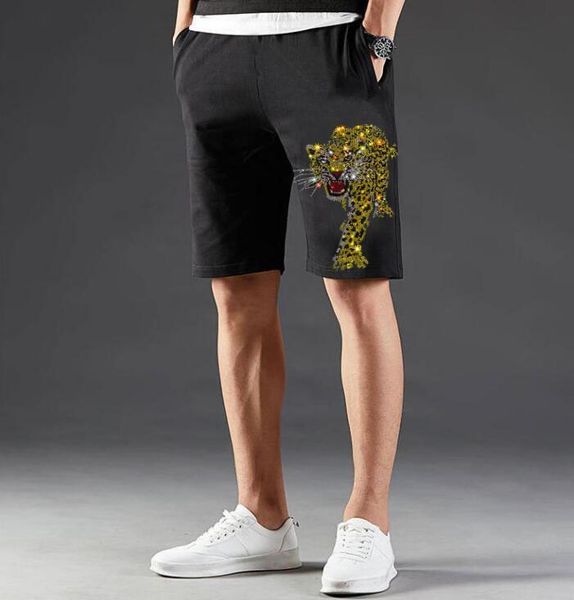 

men's shorts men summer leisure knee length color rhinestones joggers short drill, White;black