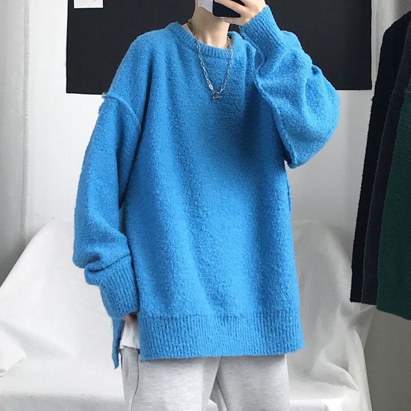 

2021 new winter sweater men's warm fashion casual o-neck knitted pullover men streetwear loose korean knitting sweaters mens clothes qn, White;black