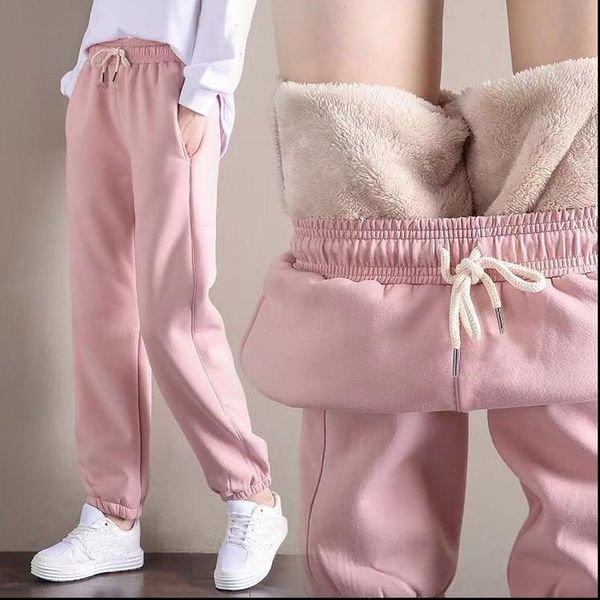 

women winter warm pants korean cashmere casual velvet wide pants loose fleece joggers women thicken harem sweatpants, Black;white