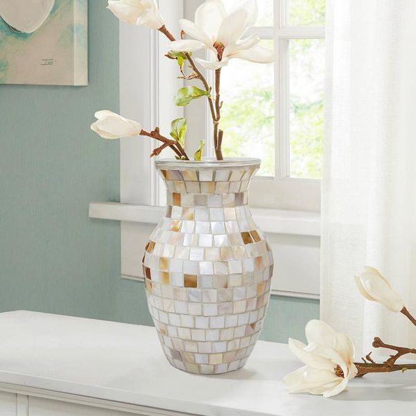 

vases simple white shell mosaic glass vase deskflower arrangement home decoration living room capacity wedding