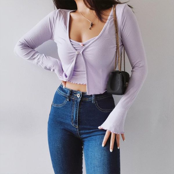 

ribbed cardigan and ruched womens tracksuits front camis twin set co ord one button, Gray