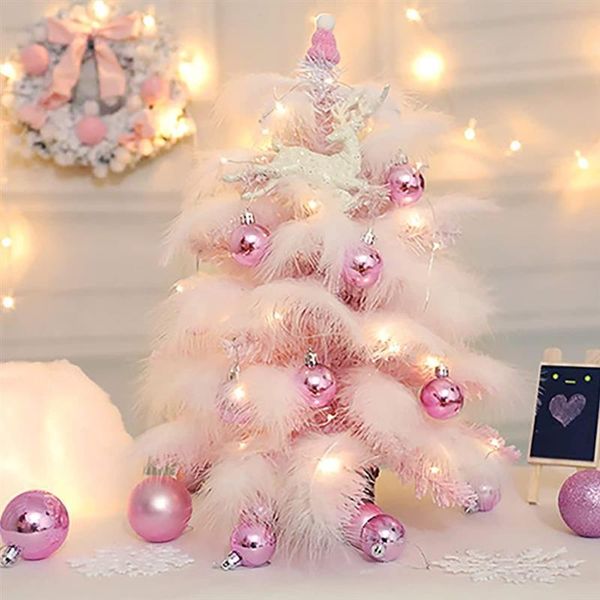 

christmas decorations 45/60cm artificial feather tree with led fairy lights mini lighted for decoration