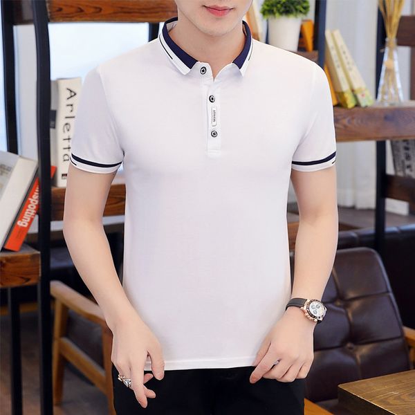 

summer leisure youth popular cotton lapel short-sleeved t-shirt men's solid color polo shirt high-quality cultural shirt men's, White;black