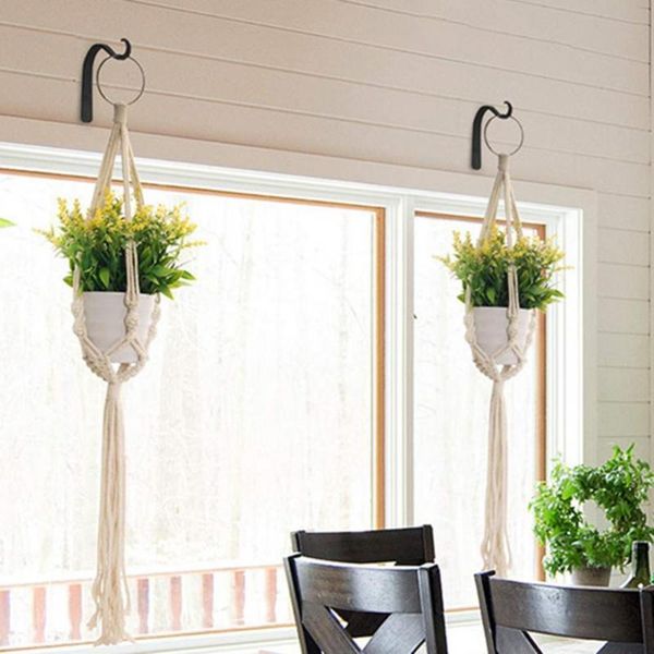 

hooks & rails 2pcs black iron wall light hook bracket wind chimes garden hanging basket planter lantern flower pot home decoration