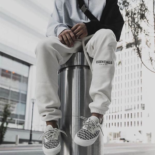 

fog cotton men's sports pants essentials loose hanging crotch casual pants fashion, Black