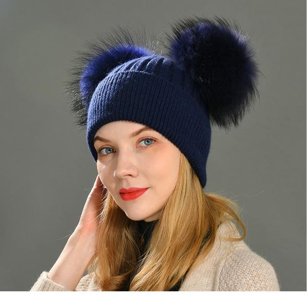 

women winter fashion fur pompom hat for girls crochet beanie hats for adults knitted wool double two pompom jllqkp