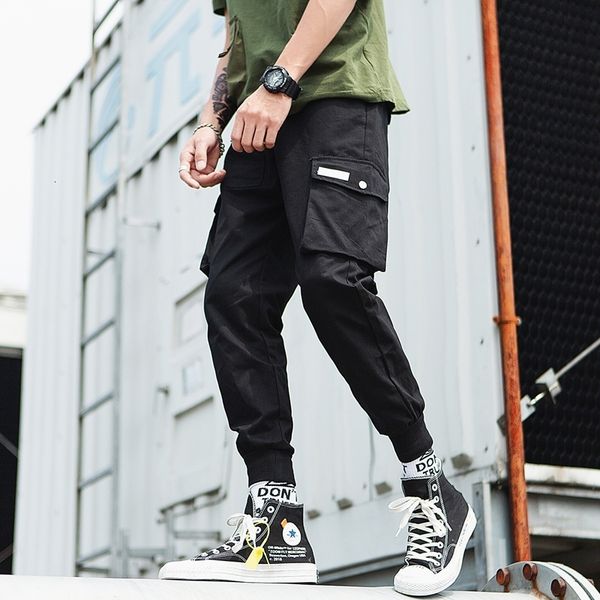 

2021 safari new loaded men's trousers casual cotton pants masculine mode clothes side pocket hip hop streetwear u5c2, Black