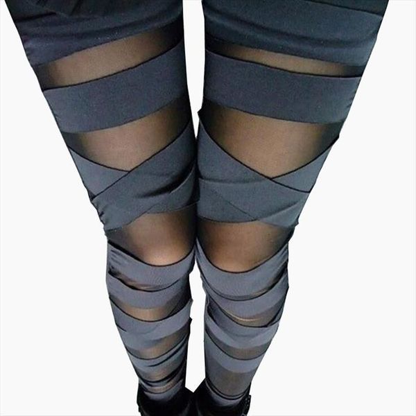 

punk legins stretch bandage women legging splicing pants charming slim black trousers