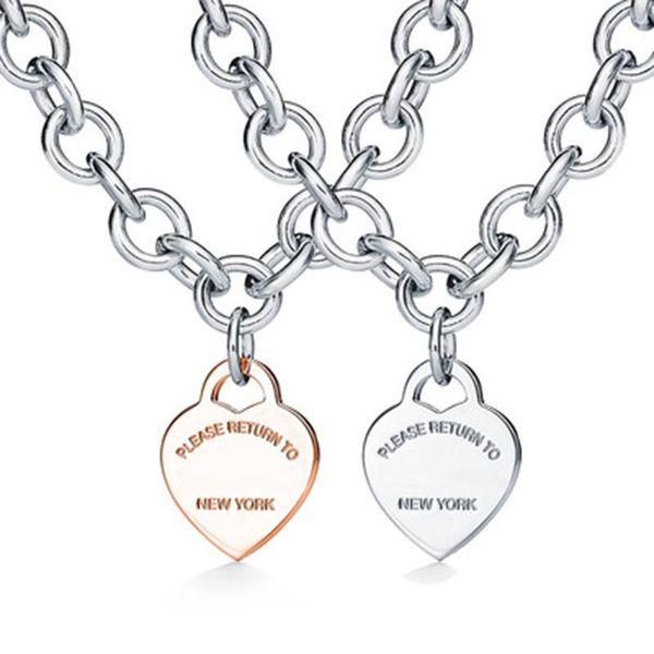 

chains 925 sterling silver necklace custom fashion charming two-tone heart -shape couple gift with logo
