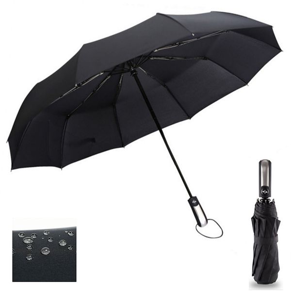 Rüzgar Dayanıklı Üç Katlanır Otomatik Şemsiye Yağmur Kadınlar Oto Lüks Büyük Rüzgar Geçirmez Şemsiye Erkekler Çerçeve Rüzgar Geçirmez 10 K Parasol 210223