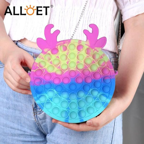 

storage bags mommy shoulder bag rainbow silicone push bubble fingertip toys anti-stress stress reliever squeeze sensory decompression handba