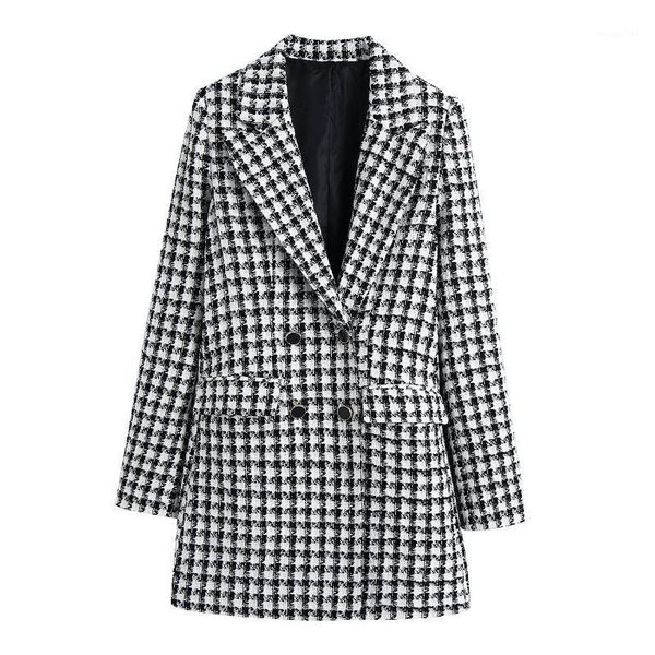 

women's suits & blazers blsqr double breasted women vintgae chic plaid straight outwear lady 2021 streetwear fashion coat female, White;black