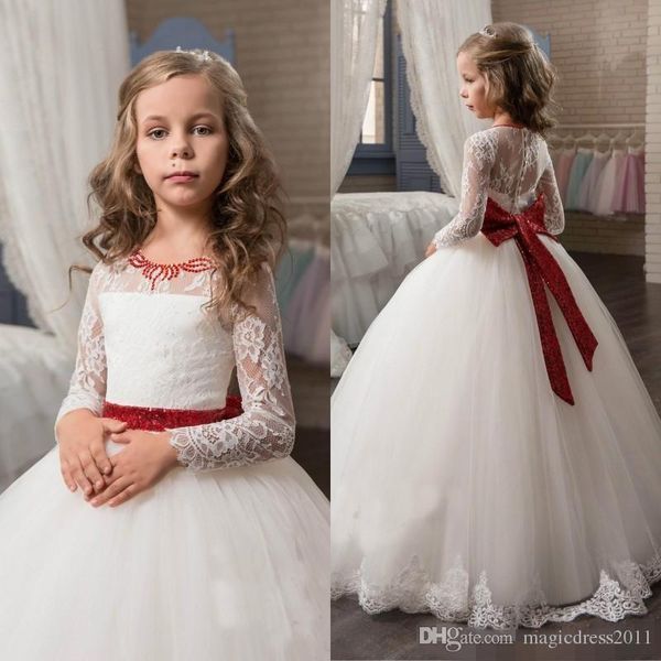 

girl's dresses flower girl elegant satin applique girls first holy communion sleeveless birthday party, Red;yellow