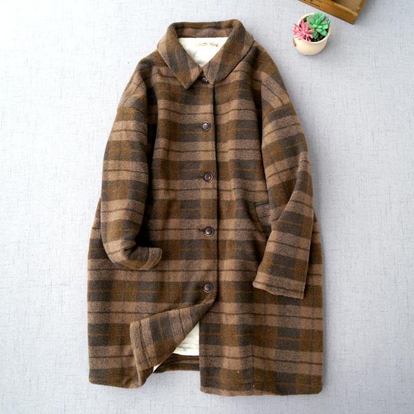 

women's wool & blends autumn winter women all-match loose japanese style mori girls plaid comfortable warm thick woolen cotton padded j, Black