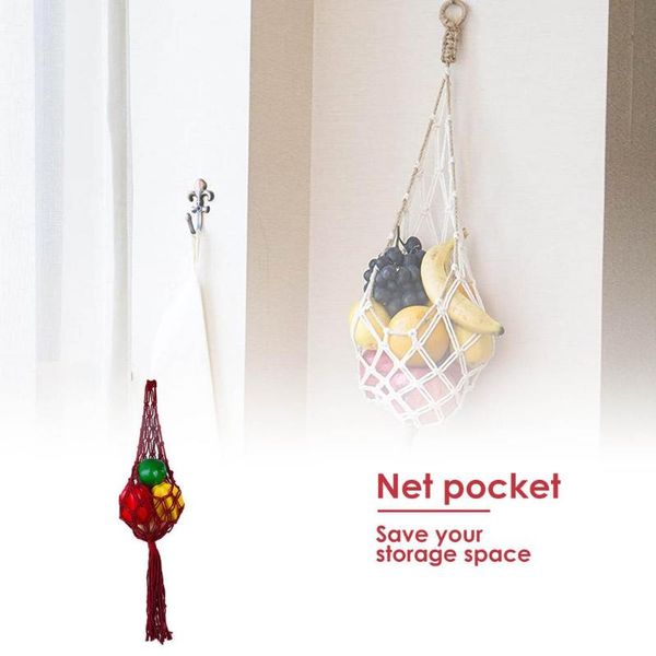 

storage bags net pocket bo ho hanging decorative basket great versatility save space for fruits yarn craft supplies 90 cm
