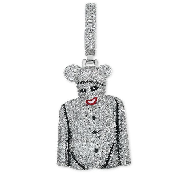 

clown pendant necklace new arrival fashion hip hop jewelry micro pave zircon big pendant mens necklace, Silver