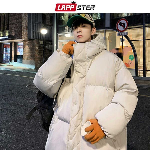 

lappster men's hooded winter jacket, harajuku style, japanese street clothing, oversized parka, solid color, kpop, 2021, Black