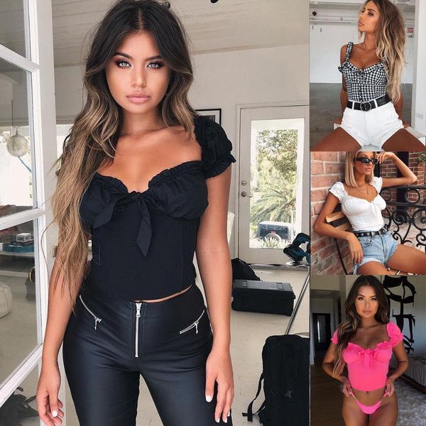 

harajuku fashion women t shirt 2021 summer new kawaii bowknot ruffles crop deep v tshirt women clothes streetwear, White