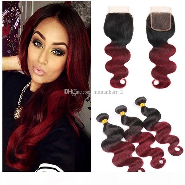

99j red lace closure with bundles mink malaysian body wave with closure 3 bundles brazilian virgin hair with closure 3 bundle deals, Black;brown