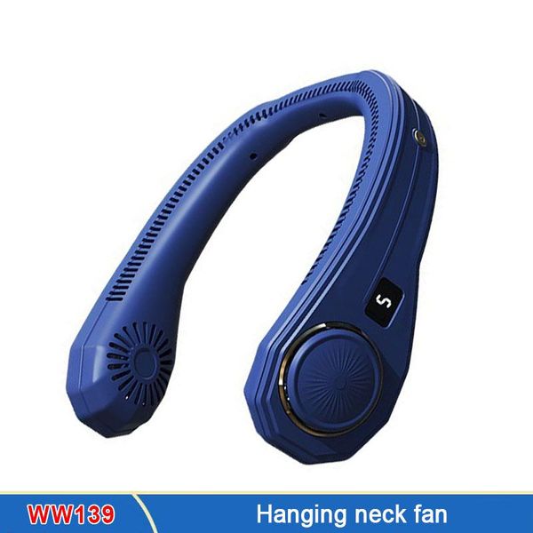 

electric fans usb hanging neck small fan power digital display portable mini 4000mah three-speed rechargeable leafless