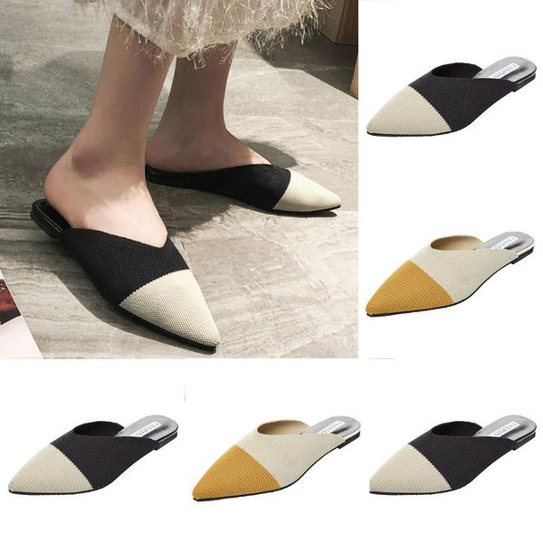 

slippers summer flip flops flat lady sandals slip on pointed toe outdoor slipper shoe woman slides sandalia feminina 3.25, Black