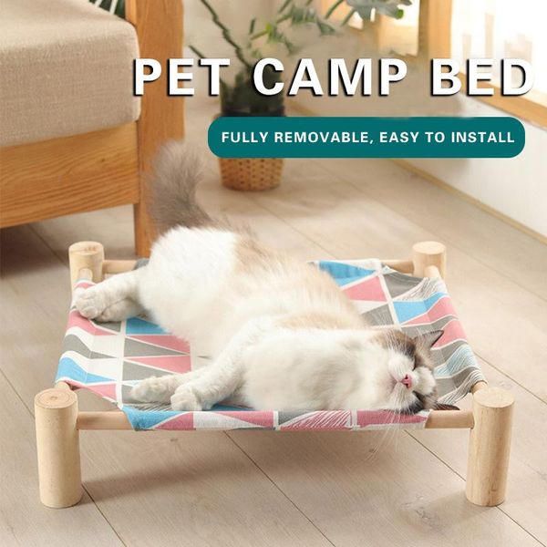 

cat beds & furniture pet cot bed for dog portable elevated summer breathable detachable raised kitty puppy nest durable canvas supplies #