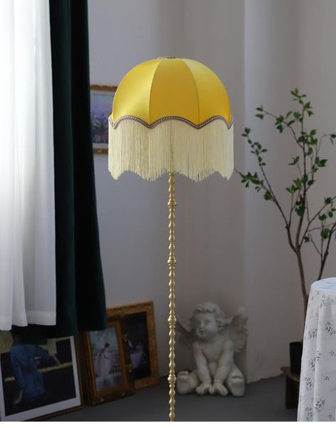 

yellow vintage retro floor lamp french american living room bedroom study tassel floor lamp