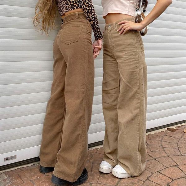 

women's pants & capris casual loose corduroy wide leg women autumn high waist long trousers ladies fashion streetwear pocket sweatpants, Black;white