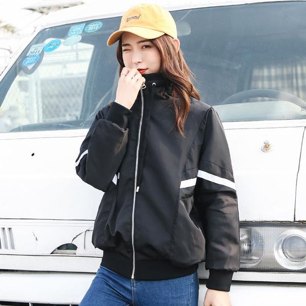 

women's jackets female 2021 cardigan fashion stand collar coat korean version loose leisure aging temperament trend baseball jacket, Black;brown