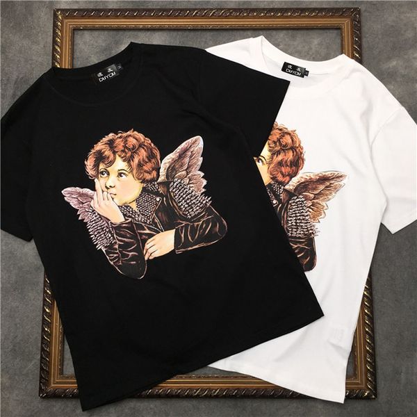

2021 new barrett men's short-sleeved t-shirt boy middle finger with wings pattern tees women t shirts|streetwear 2191001645 hl4n, White;black