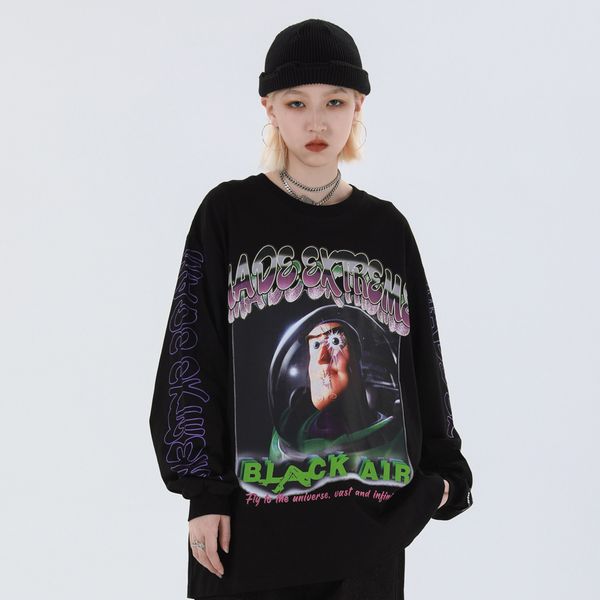 

2021 new vintage retro graphic long sleeve shirts gothic tshirt oversized satan punk clothes sloth streetwear winter tees women na9y, White