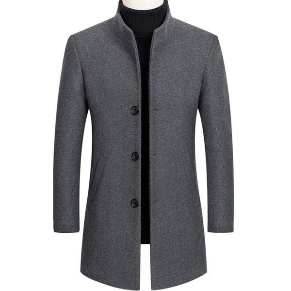 

men's wool & blends 2021 coat men autumn winter long trench business casual thick woolen jacket overcoats brand clothing, Black