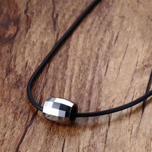 

pendant necklaces kurshuni men's boys choker tungsten carbide faceted cylindrical necklace with black rubber rope fashion jewelry colla, Silver