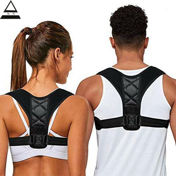 

back support adjustable posture corrector clavicle spine shoulder lumbar brace belt correction prevents slouching1, Black;blue