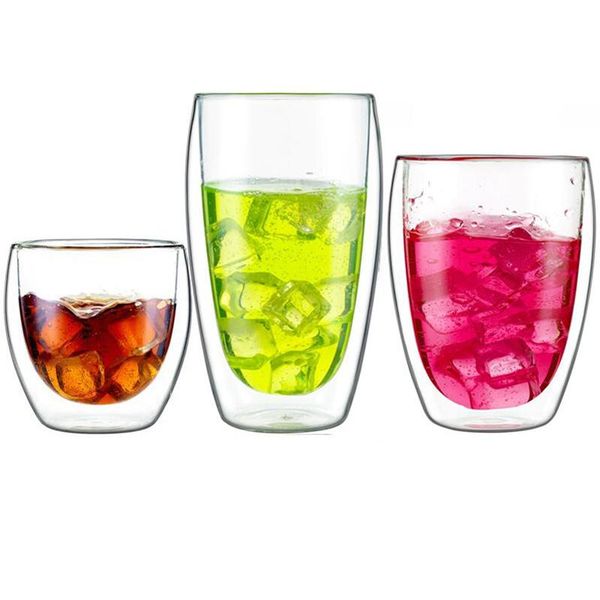 

wine glasses clear 250/350/450ml double wall glass water milk coffee cup mug tea glassware for home office fashion gift