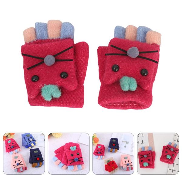 

party favor 1 pair cartoon shape children warm knitting winter half finger mitts