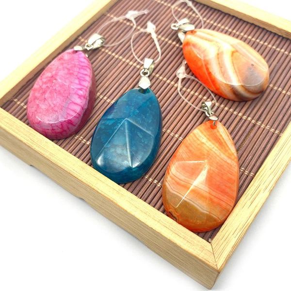 

charms pendant necklace natural stone drop-shaped agate faceted connector jewelry making diy accessories wholesale, Bronze;silver