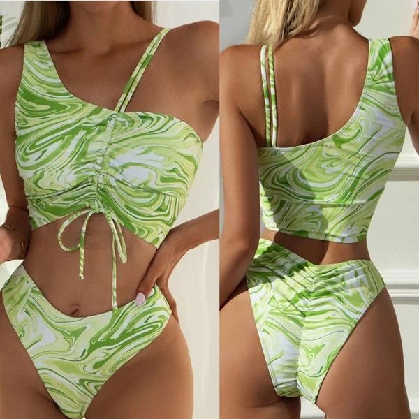 

women's swimwear swimsuit women plus size push up bikini 2021 bath suit print female ripple one shoulder bathing nylon sierra, White;black