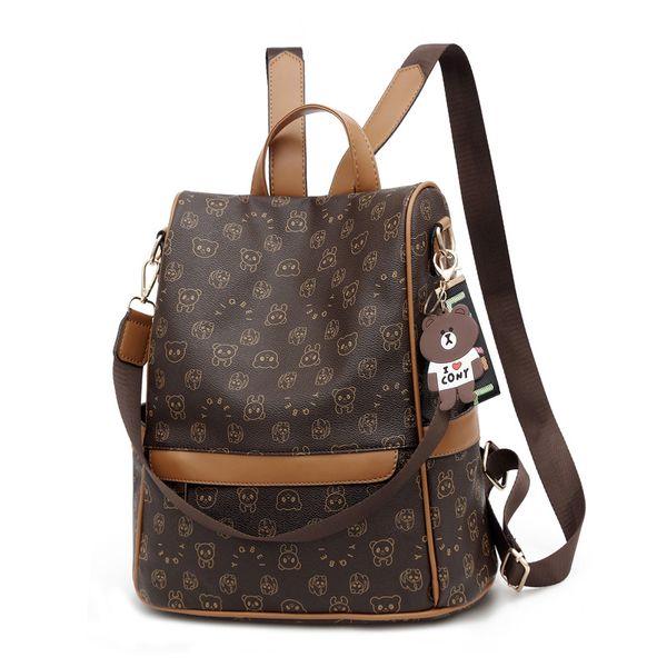 

preppy style pu leather animal printing backpack girl double shoulder pack for travelling students waterproof school pack bag