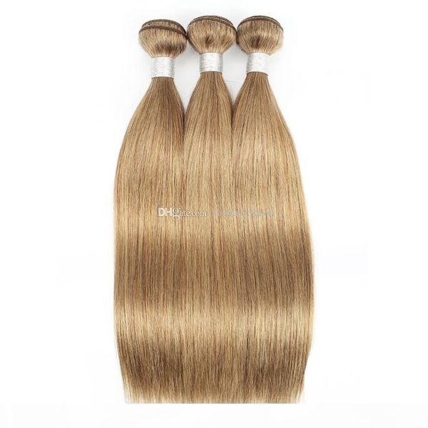 

kisshair 3 4 bundles color #8 ash blonde brazilian human hair weft silky straight medium brown hair weave, Black