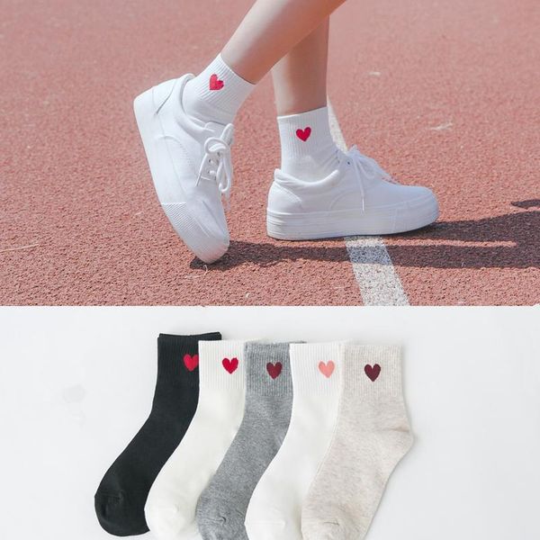 

new fashion harajuku women cotton long socks novelty love heart pattern socks hiphop solid color cute socks black whit jllxur