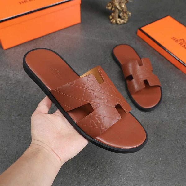 

sandals slippersslippers big european breathable beach trend leather men's slippers summer large size antiskid leather flip flopluxurys, Black