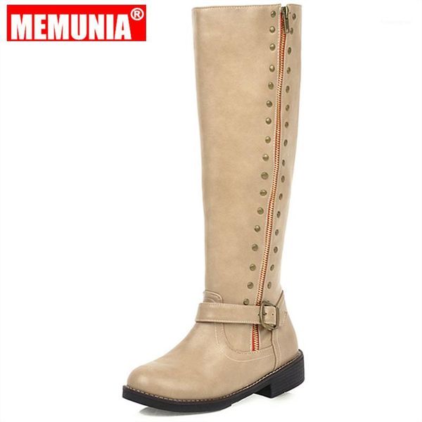 

boots memunia 2021 big size 33-43 women square heel buckle autumn winter shoes pu leather knee high1, Black