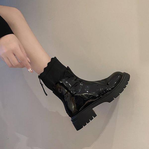 

boots round toe brand women's shoes rubber boots-women zipper fashion rain 2021 autumn black med ladies pu rome ankle solid basi