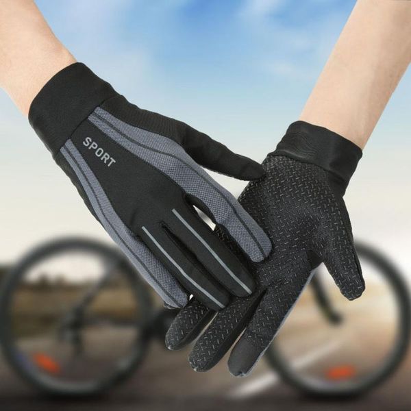 

cycling gloves mesh ice silk stitching full finger outdoor sports keep warm adjustable equipments, Black