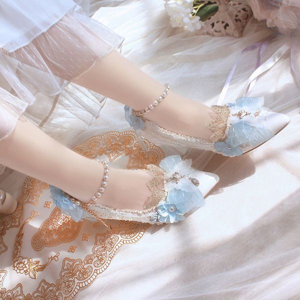 

party kawaii flowers girls casual shoes sweet breath lolita pink anime marriage loli girl heels medium two inches 2723, Black