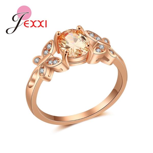 

wedding rings jexxi luxury special charm design double beautiful with higher quality champagne crystal rose gold ring for women as love gift, Slivery;golden